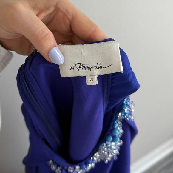 Phillip Lim Jewel Embellished Pleated Mini Dress Violet Blue - Picture 4 of 4